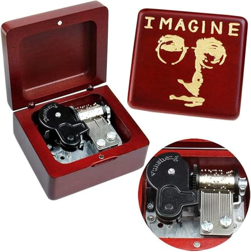 Sinzyo Music Box Vintage Wood Carved Mechanism Musical Boxs Gift For Birthday Valentine's Day Christmas Day(Imagine -Wine Red Box)