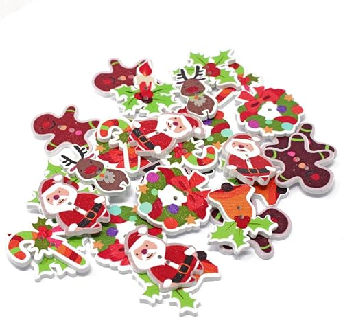 Special Touches 30 Mix Wooden Christmas Buttons For Xmas Craft Cardmaking Embellishments