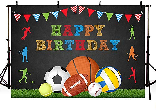 MEHOFOTO Sports Boy Geburtstag Tafel Fotohintergrund Basketball Baseball Fußball Tennis Happy Birthday Party Dekorationen Fotografie Hintergründe Requisiten für Kuchen Tischzubehör 17,8 x 1,52 m