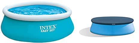 Intex Easy Set Pool - Aufstellpool - Für Kinder, 183cm x 183cm x 51cm & Easy Set Pool Cover - Poolabdeckplane - Ø 244 cm - Für Easy Set Pools