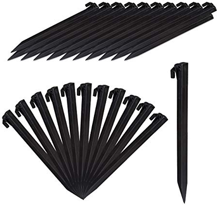 Piquet de Fixation, Lot de 64 Sardines de Tente, piquets d'ancrage, pour Sol et Jardin, 31 cm de Long, Plastique, Noir