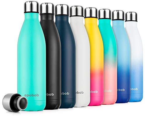 Apobob Edelstahl Trinkflasche 500ml 750ml - Vakuum Isolierte Thermosflasche & Kühlflasche - BPA Frei Trinkflasche Metall Vakuum Wasserflasche für Kinder, Schule, Fahrrad, Laufen, Yoga