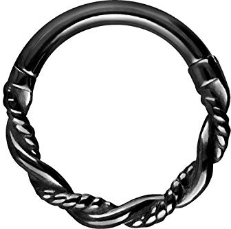 PIERCINGLINE Segmentring Clicker doppelt gedreht Chirurgenstahl Piercing für Nase Septum Ohr Helix Tragus Schwarz 6 mm
