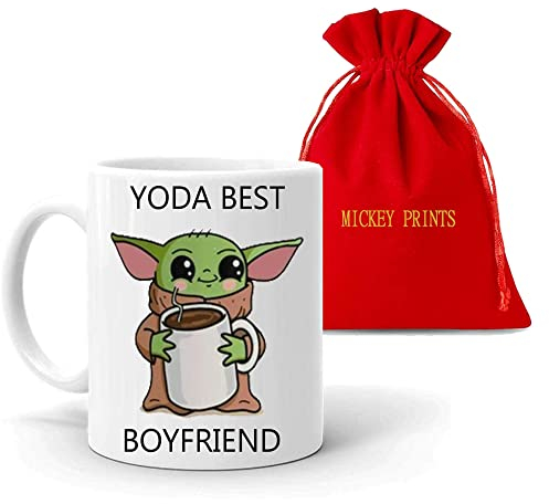 mickey prints Boyfriend or Husband Gift Baby Yoda Best Boyfriend Coffee Mug Funny Gift Free Pouch