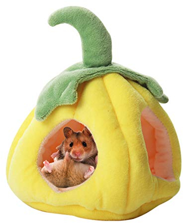 RainBabee Hängebett Hamster Kuschelbett zubehör Süße Frucht Kleintiere Hängematte käfig Schlafnest Bettkäfige Spielzeug(Kürbis gelb,10x15x11cm)