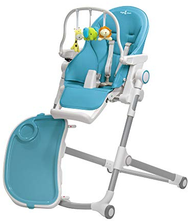 Engel & Storch Baby Hochstuhl HUGO Kinderhochstuhl Babystuhl mitwachsender Hochstuhl Verstellbar und Klappbar, Abnehmbares Tablett und inklusive Spielebogen - in der Farbe Blau