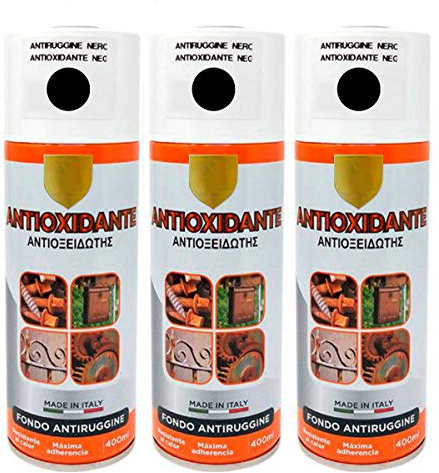 H HANSEL HOME Pintura Spray Antioxidante Negro Liso 400 Ml - Pack de 3 Unidades
