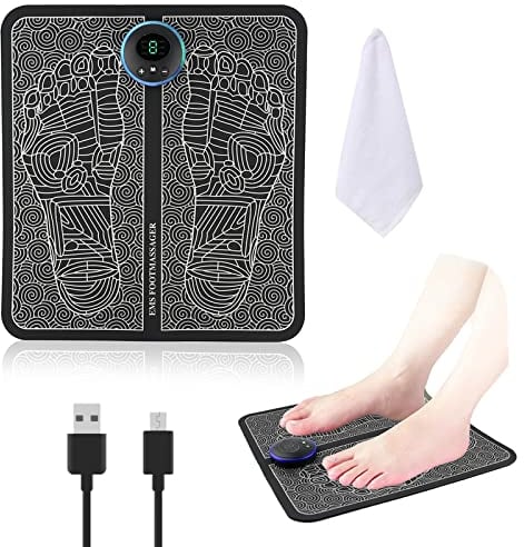 Fussmassagegerät Elektrisch, AolKee EMS Fußmassagegerät zur Linderung, Fußmassage, von Schmerzen und Durchblutung, 6 Modi & 9 Intensitätsstufen, tragbares Fußmassagegerät USB-Aufladung mit Fußtuch