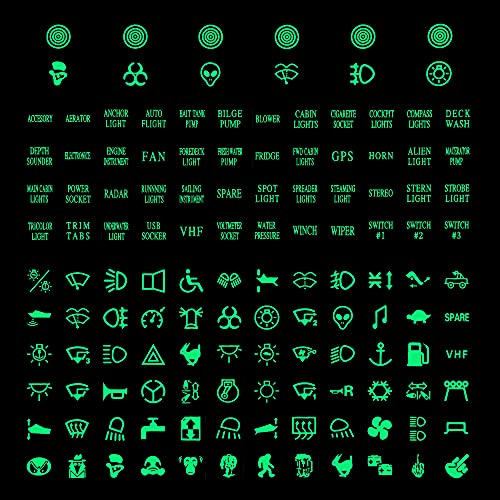 TOMALL 132 Stück Mittelkonsolen-Lichtaufkleber, Auto-Nachtsicherheit, leuchtende Aufkleber, Schaltetikett, im Dunkeln leuchtend, Zubehör für Bootsanhänger, Autoscheinwerfersteuerung, GPS