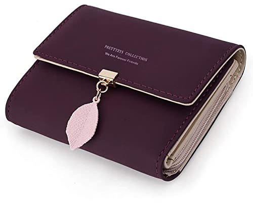 ANYWN Damen Geldbörse aus glattem und weichem Kunstleder, kleine Größe, Kurzformat, sehr schöne Farben mit vielen Fächern, Dark Elila, Dark Elila