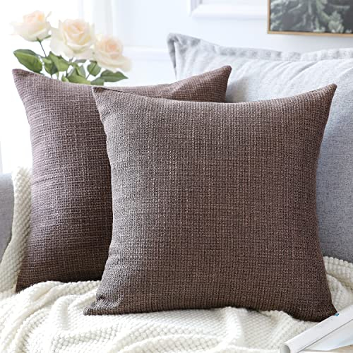 Artscope 2er Set Kissenbezug Einfarbig Wurfkissenbezug Leinen Kissenbezüge Moderne Dekokissen Kissenhülle Set Kissen Fall für Sofa Schlafzimmer Zuhause Dekor Dunkelbraun, 50x50cm