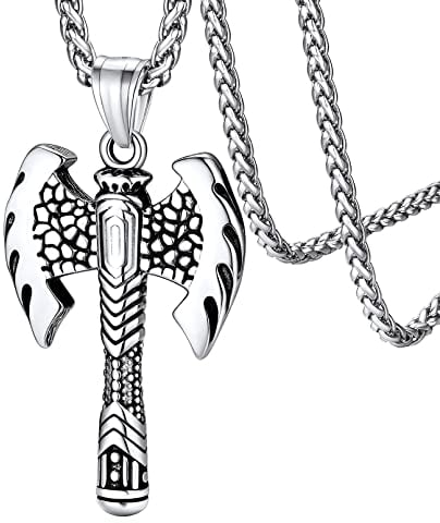 FaithHeart Wikinger doppelseitiger Axt Anhänger Halskette Edelstahl Viking Axt Kette mit Geschenkebox für Männer Herren