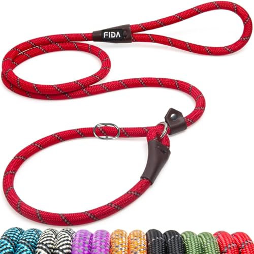 Fida Laisse pour chien | 1,8 m, taille unique, facile à enfiler, pas besoin de collier ou de harnais, corde d'escalade durable et résistante aux intempéries avec coutures réfléchissantes (rouge/S)