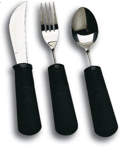 Weighted Extra Wide Handles Easy Grip Cutlery Set, Disability Ideal Dining aid for Elderly Disabled Arthritis Parkinson's Disease Tremors Sufferers (3PCS Curved)
