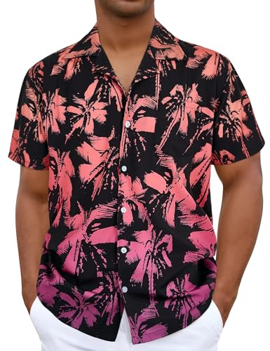 iCKER Hawaiian Shirt Beach Shirt Mens Short Sleeve Shirt Floral Classic Shirt Print Casual Regular Fit,Black C1,M