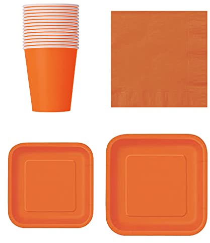 WedDecor 64 set di stoviglie di carta, piatti quadrati usa e getta, perfetti per picnic, barbecue, compleanni, baby shower, matrimoni ed eventi di Natale, zucca arancione