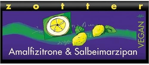 Zotter Dunkle Schokolade mit Amalfizitrone & Salbeimarzipan, handgeschöpft (70 g) - Bio