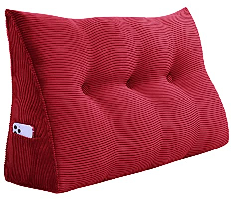 Rucener Bettkeilkissen, Kopfteil, dreieckige Lesekissen, große Nackenrolle, Rückenlehne, abnehmbare Stütze zum Waschen, geeignet für Sofa und Bett Rot 100 cm