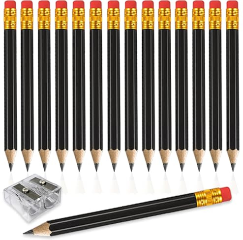Adhere 25 Stück Golfstifte mit Ohrhörer, sechseckige Holzstifte, Graphit 2B für Golfveranstaltungen, Klassenzimmer, Hochzeit, Firmenmeetings, Zinn und Tasche (schwarz)