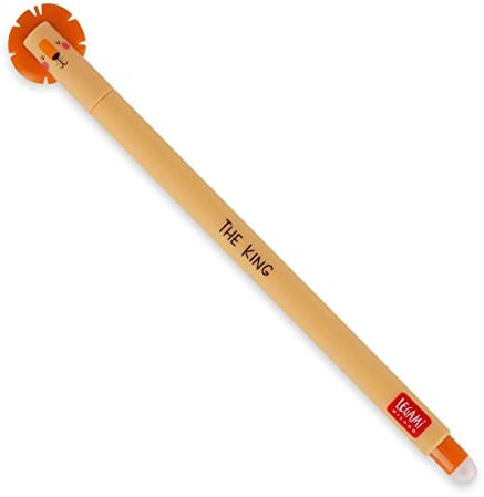 Legami - Radierbarer Gelschreiber, Kugelschreiber zum Entfernen der Tinte ohne das Blatt zu verbrauchen, Schwarze hitzeempfindliche Tinte, 0,7 mm Spitzendurchmesser, Löwenmotiv