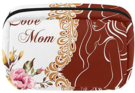Trousse de maquillage pour femme - Petite trousse de toilette de voyage avec fermeture éclair - Pour maman enceinte - Fête des mères, multicolore, 17.5x7x10.5cm/6.9x4.1x2.8in