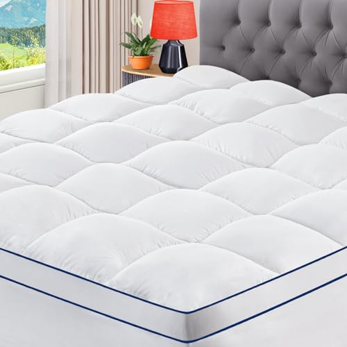 CYMULA RV King Mattress Topper, Cooling Mattress Pad Cover, Extra Thick Pillow Top Mattress Topper with 8-21 Inch Elasticated Deep Pockets, Plush Down Alternative Fill Mattress Protecto