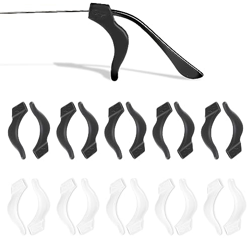10 Paar Antirutsch Halterung Gläser Ohrhaken, Universal Ohrbügel Haken Komfort Weich Silikon Brillenhalter Schutz Anti Rutsch Lesebrillen Zubehör für Brillen Sonnenbrillen (Schwarz & Weiß)