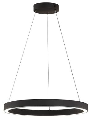 Fischer & Honsel Pendelleuchte, Sirko | sandschwarz | D: 60 cm | H: 160 cm | Höheneinstellenbar | mit Fernbedienung stufenlos dimmbar | Farbtemperatureinstellung stufenlos | 61049 | EEG: F