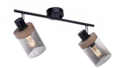 LeuchtenDirekt Deckenleuchte - Braun - Grau - Schwarz - Glas - Holz - Metall - 2-flammig - B 64 cm