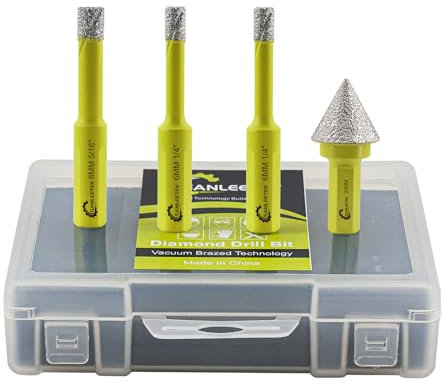 Diamond Core Drill Bits Set - 4pcs 6/6/8mm Hole Saw with Triangle Shank+1pc 20mm Hex Shank Beveling Chamfer Bit SANLEETEK for Porcelain Ceramic Tile Marble Granite Artificial Stone