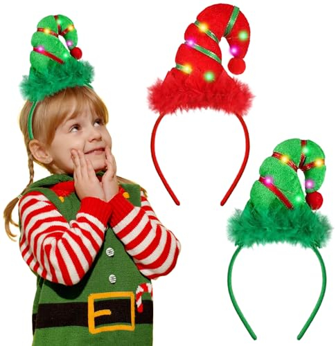 APODESS Weihnachts haarreif beleuchtete Stirnbänder mit LED 2stk Haarreif Weihnachten Led Weihnachtself Kostüm Leuchtender Weihnachts Haarschmuck Leucht Weihnachtshaarreifen