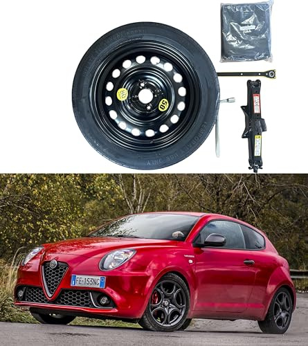 Kit Ruotino di Scorta 15 compatibile con Alfa Romeo Mito con Cric, Chiave e sacca