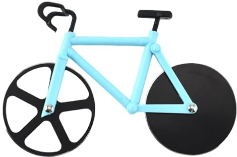Washranp Comfortable Grip Pizza Slicer Bicycle Shaped Cutter Non-Sticky Sharp Double Wheel Stainless Steel Blade Multi-Functional Dough Pancake Food Roller Light Blue