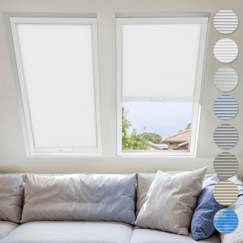 UrMoon Skylight Blinds for Roof Window, Easy Install Honeycomb Shades Cellular Blinds for Inclined Skylight Sun Room Windows (Light Filtering - Pure White)