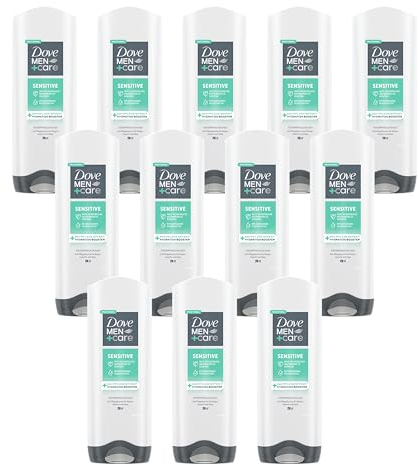 12x Dove Men+Care 3-in-1 Duschgel Sensitive Duschbad für Körper, Gesicht und Haar für empfindliche und trockene Haut 250 ml