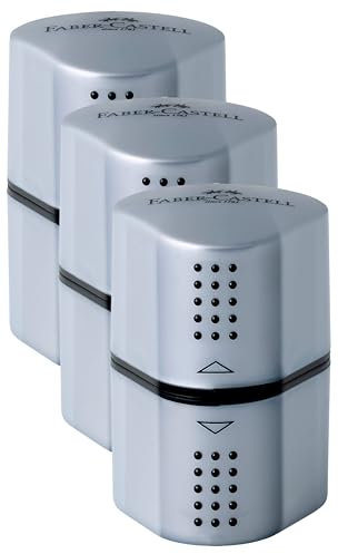 Faber-Castell 183800 - Dosenspitzer Grip 2001, 3in1, Anspitzer mit Behälter für Blei- und Buntstifte (Packung mit 3)