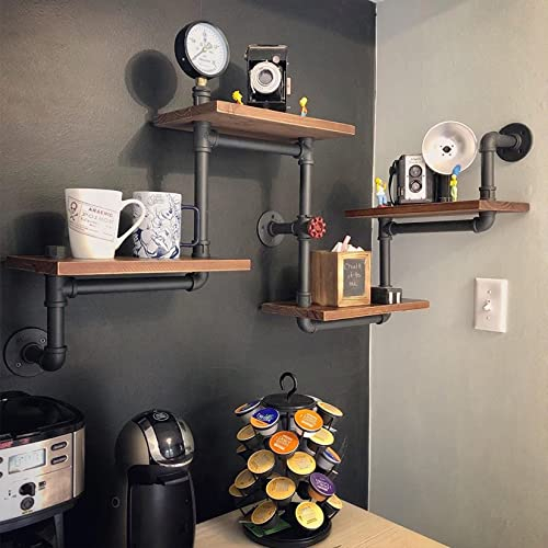WFDERAN Industrial Rustic 4 Teir Ladder Wall Mounted Pipe Shelf,Home DIY Decor Storage Shelves,Vintage Display Shelving,Metal and Wood Bookshelf
