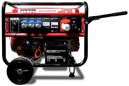 Syntrox Energy 5,5 KW Benzin Notstrom Aggregat Generator Stromerzeuger Bilaro, 389 ccm Hubraum, für die Verwendung im freien geeignet, mobil und kompakt,