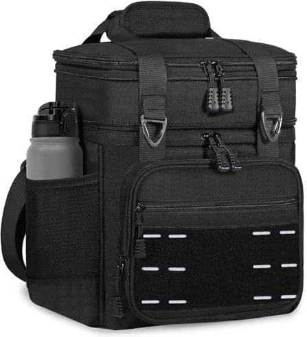 TENKIST Tactical Expandable Lunch Box Men 2 Layer Cooler Bag 20 Cans Black