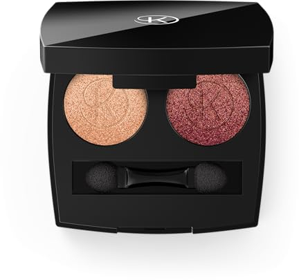 Korff Sunset Pink Lidschatten-Palette Duo, zweifarbige Lidschatten-Palette, Perlglanz-Finish, langanhaltender Halt bis zu 10 h, hellt den Blick auf, mit pflanzlichem Kollagen, Hyaluronsäure und