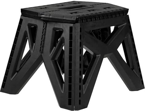 UTILIA COMMERCE Sgabello Pieghevole Portatile in ABS Nero - Sgabello Richiudibile per Casa, Ideale come Sgabello Bagno, Alzatina Cucina o Sedia per Doccia Bambini - Salvaspazio, Comodo e Leggero