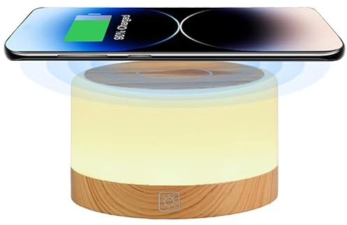 Nachtlicht Kinder, Nachttischlampe mit 15W Wireless Charger Stilllicht 7 Farben RGB Touch Dimmbar Nachtlicht mit Farbwechselnde Memory-Funktion für Kinderzimmer Deko LED Nachtlampe schlafzimmer