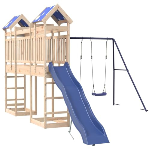 vidaXL Spielturm, Klettergerüst mit Brücke Rutsche Schaukeln, Kinder Kletterturm Spiel-Zubehör für Garten, Holz Spielplatz Spielhaus, Massivholz Kiefer