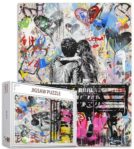 Tucocoo Banksy Graffiti-Puzzles für Erwachsene, 1000 Teile, Paare, die auf der Bank sitzen, Puzzle, 50 x 70 cm, Bunte DIY-Puzzles für Heimdekoration, Familienpuzzle, perfekt für Spieleabende