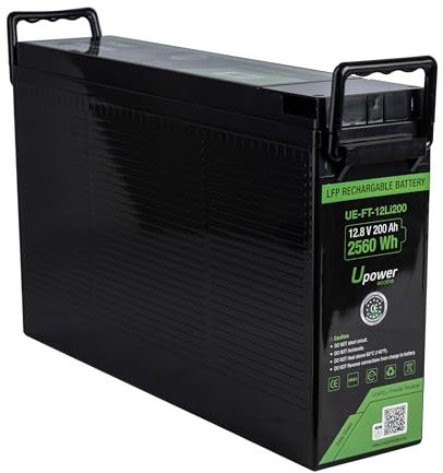 Batería Frontal de Litio LiFePO4 de 12V 200Ah, Ciclo profundo 3000 al 100% / 12.8V 2560Wh