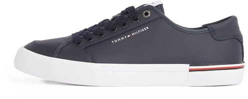 Tommy Hilfiger Men’s Core Corporate Leather Low Top Vulcanised Trainers, Blue (Desert Sky), 6.5