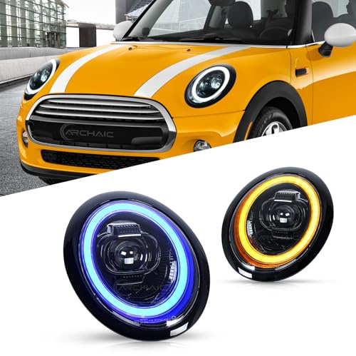 Archaic LED Headlights Compatible for Mini Coopers R50 R52 R53 2001–2007,with Sequential Turn Signals,Animation DRL, Pair
