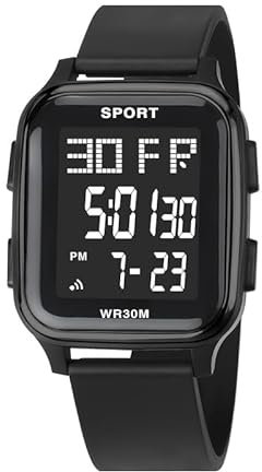 LIWEARE Casual Sport Watch Unisex Digital Armbanduhr 10M wasserdichte Sportuhr Stoppuhr Kalender leuchtende Digitaluhr mit Wecker (Schwarz)