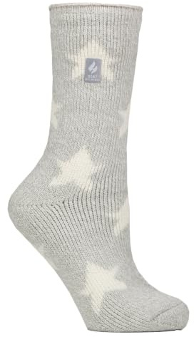 HEAT HOLDERS – Womens Thermal Socks, Thick Fluffy Winter Socks Size 4-7 | Warm Socks for Indoor & Outdoor Wear (UK, Numeric, 4, 7, Regular, Regular, Grey Stars)