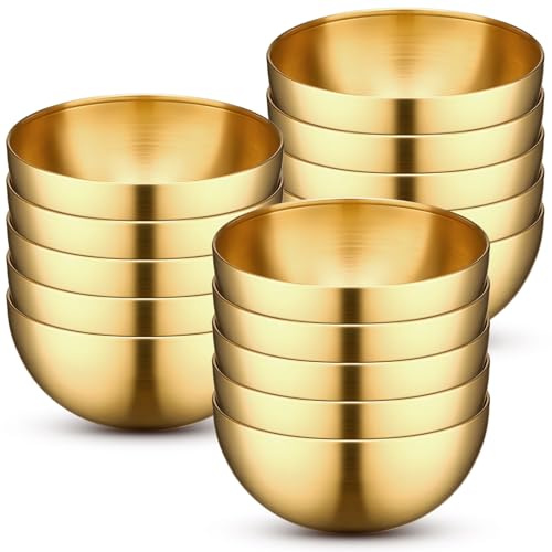 Nuogo Goldschüsseln, 15 cm, goldfarbene Rührschüsseln, Metall, goldfarbene Servierschüsseln, Salatschüsseln, Edelstahl, Suppenschüssel für Küche, Obst, Mittagessen, Snack, Vorspeise, Müsli, Reis,